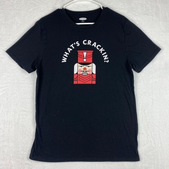 Old Navy Nutcracker T-shirt Womens Medium Black What's Crackin Christmas Shirt - Picture 1 of 8